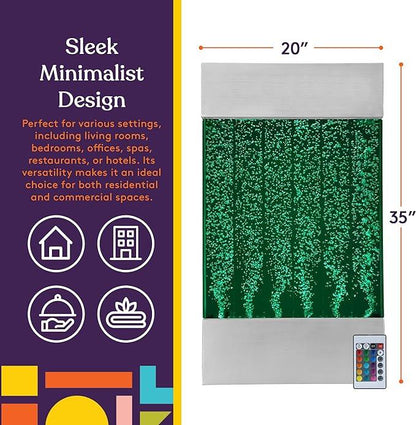 Sleek 20x35 inch LED bubble wall panel with remote, minimalist sensory decor for home or office