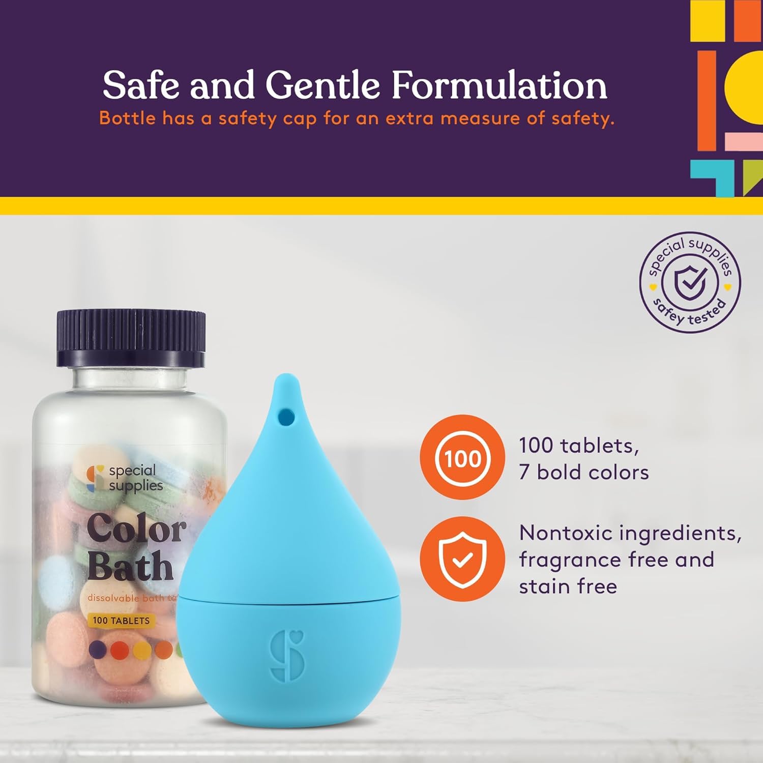 Special Supplies Color Bath Tablets for Kids, 100 - Count, Dissolvable, Water Color - Changing Fun, Cute Toy Included - Insight Family Market