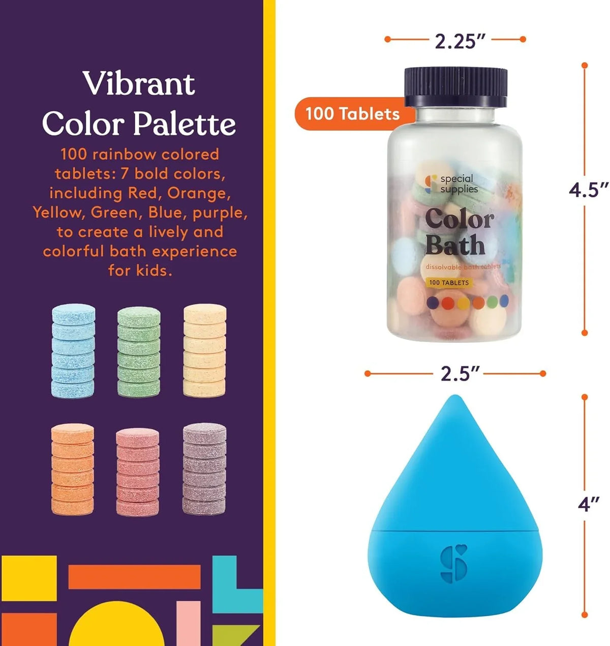 Special Supplies Color Bath Tablets for Kids, 100-Count, Dissolvable ...