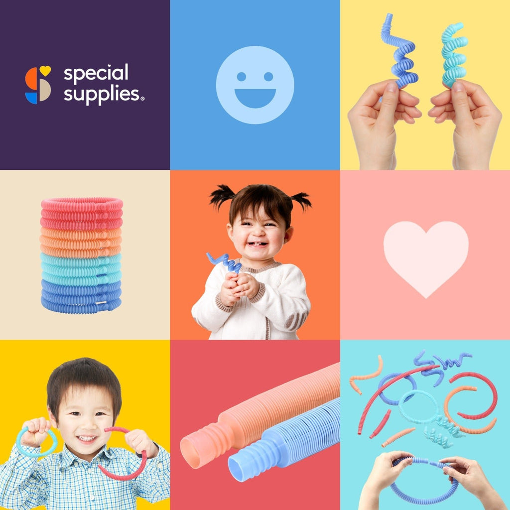 Special Supplies 12 - Pack MINI Fun Pull and Pop Tubes for Kids Stretch, Bend, Build, and Connect Toy, Provide Tactile and Auditory Sensory Play, Colorful, Heavy - Duty Plastic (Pastel) - Insight Family Market