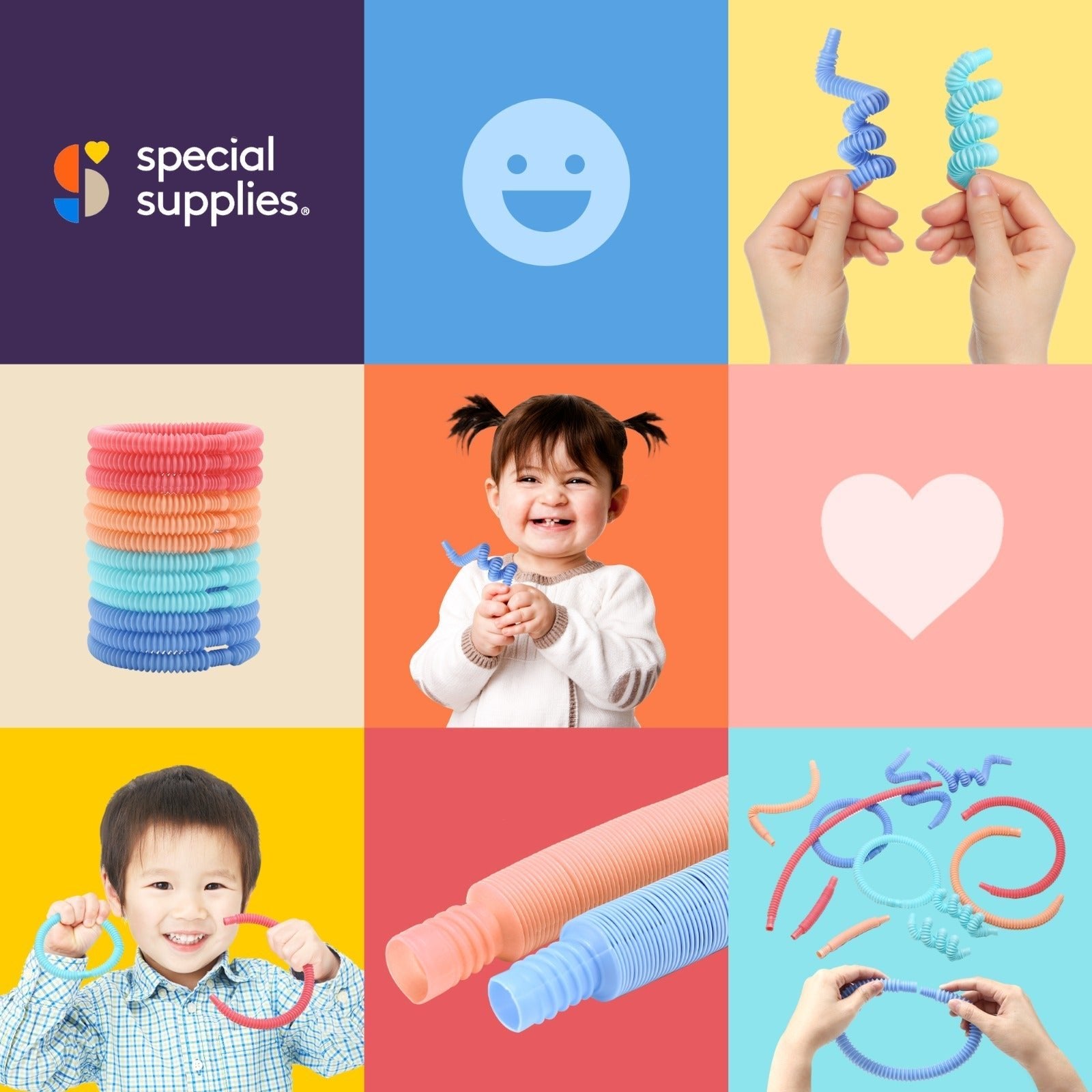 Special Supplies 12 - Pack MINI Fun Pull and Pop Tubes for Kids Stretch, Bend, Build, and Connect Toy, Provide Tactile and Auditory Sensory Play, Colorful, Heavy - Duty Plastic (Pastel) - Insight Family Market
