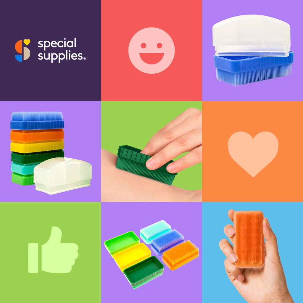 Special Supplies Therapy Brushes Colorful 6 - Pack + Removable Handle, Calming Occupational and Sensory Tools with Deep Pressure Massage, Soft Bristles, Stimulates and Calms Kids or Adults, Latex - Free - Insight Family Market