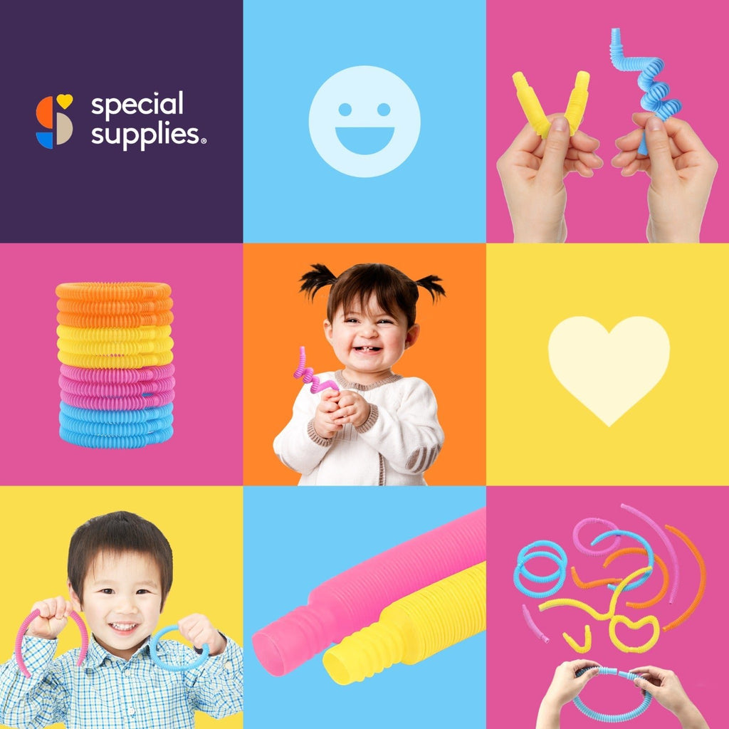 Special Supplies 12 - Pack MINI Fun Pull and Pop Tubes for Kids Stretch, Bend, Build, and Connect Toy, Provide Tactile and Auditory Sensory Play, Colorful, Heavy - Duty Plastic (Primary) - Insight Family Market