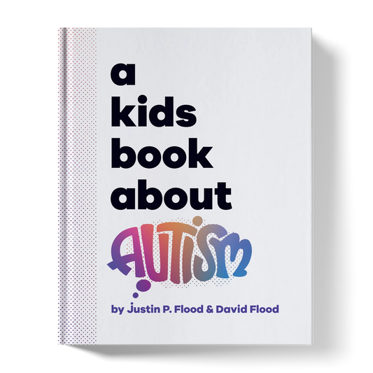 A children's book cover titled 'A Kids Book About Autism' with bold black text and colorful design.