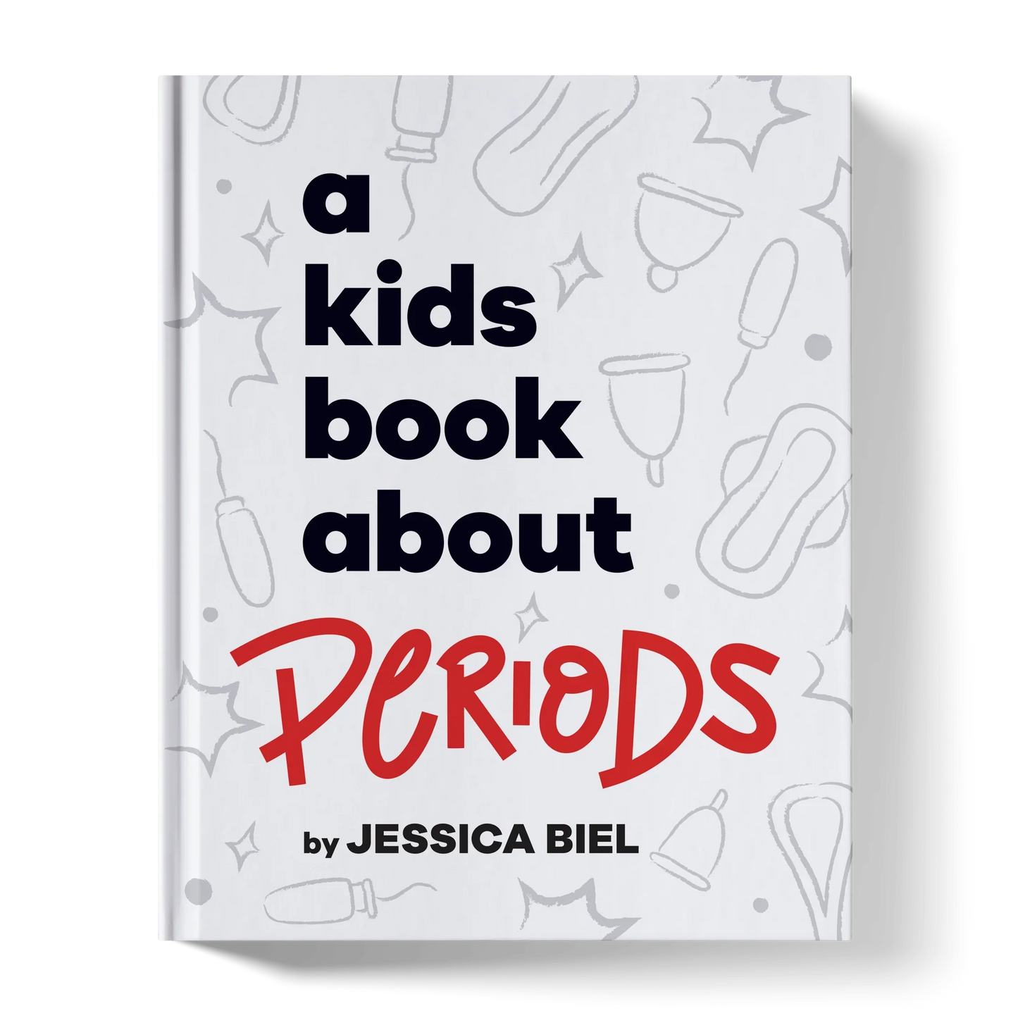 Children's book about periods with period products illustrated on the cover.