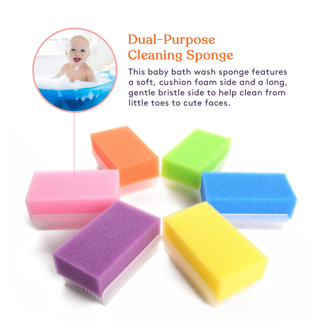 Special Supplies Baby Bath Sponges Soft Foam Sensory Scrubber with Cradle Cap Bristle Brush - Body, Hair, and Scalp Cleaning - Gentle on Infant, Toddler Sensitive Skin - Great Sensory Feel - Insight Family Market