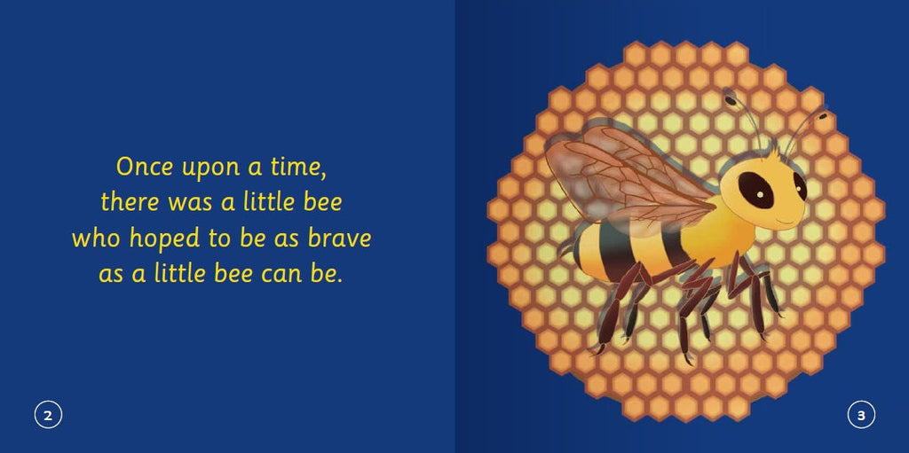 Illustration of a bee on honeycomb with text on a blue background