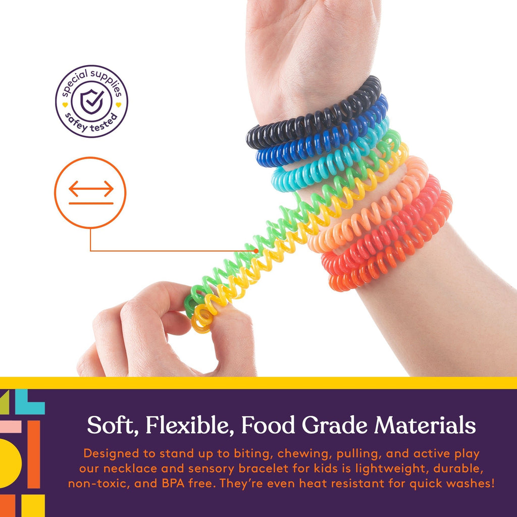 Special Supplies Chewy Jewelry Sensory Necklaces and Bracelets, 16 Pack, Soft and Flexible Silicone, Interactive Stress and Anxiety Relief for Kids, Supports ADD, ADHD, Autism - Insight Family Market