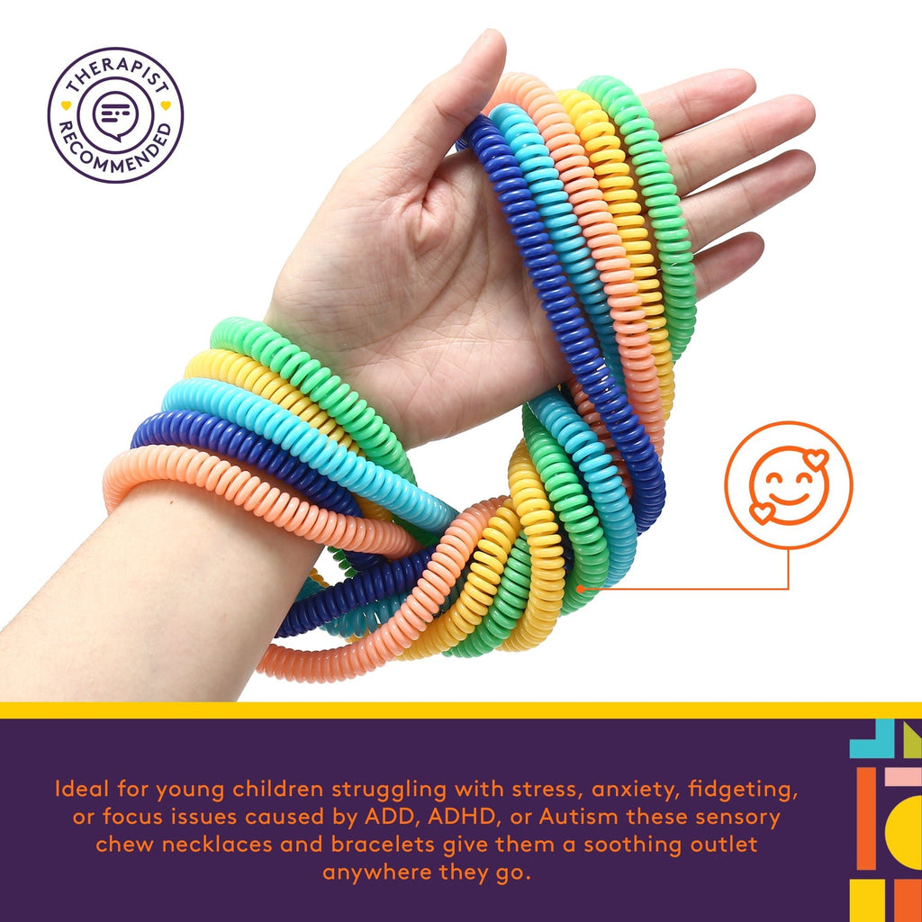Special Supplies Chewy Jewelry Sensory Necklaces and Bracelets, 16 Pack, Soft and Flexible Silicone, Interactive Stress and Anxiety Relief for Kids, Supports ADD, ADHD, Autism - Insight Family Market