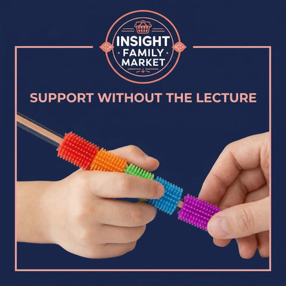 Hands holding a colorful sensory fidget toy against a dark background, support for neurodiverse kids.