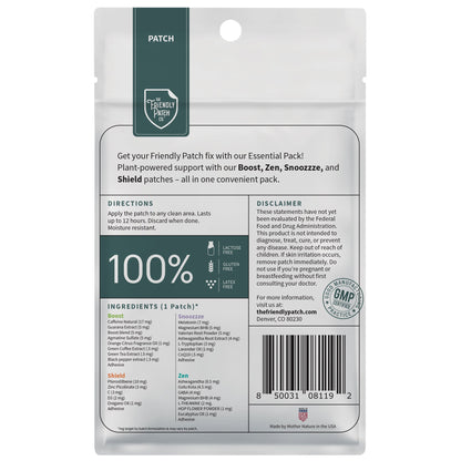 Back view of a Friendly Patch packaging with text and branding on a white background