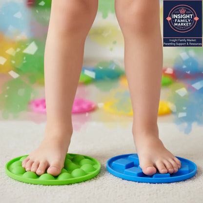 Child standing on sensory balance discs for focus and sensory integration support