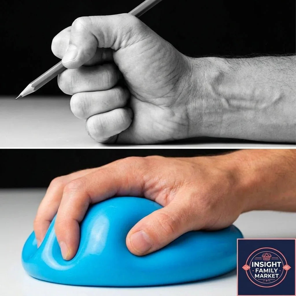 Hand squeezing blue therapy putty for sensory and stress relief support