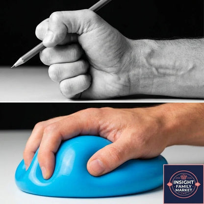 Hand squeezing blue therapy putty for sensory and stress relief support