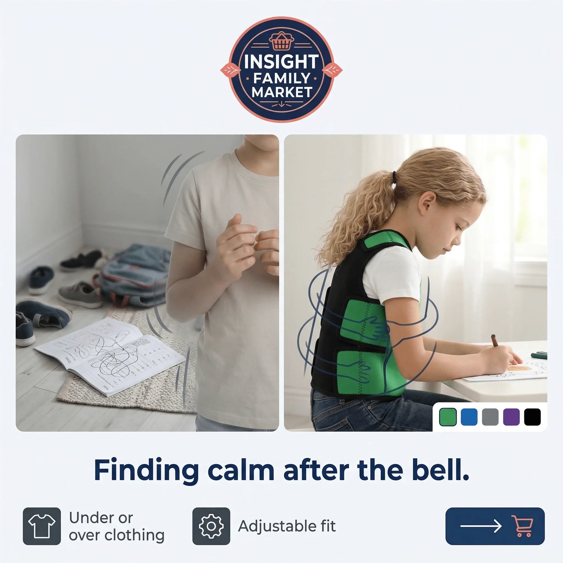 Sensory vest for kids, adjustable fit, calming support after school, sensory-friendly