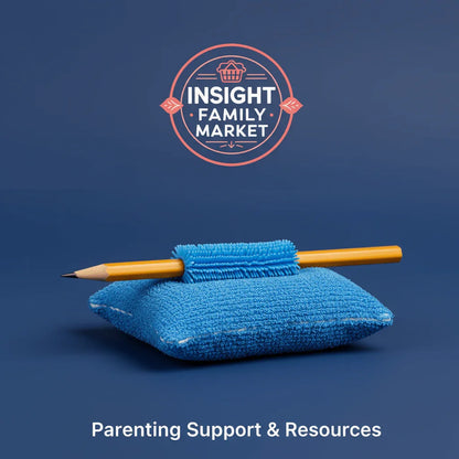 Blue sensory pencil grip and cushion for kids, supporting sensory-friendly learning and comfort