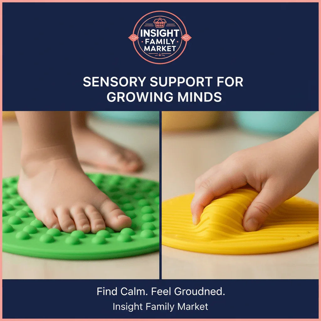 Child using sensory discs with textured surfaces for grounding and sensory support