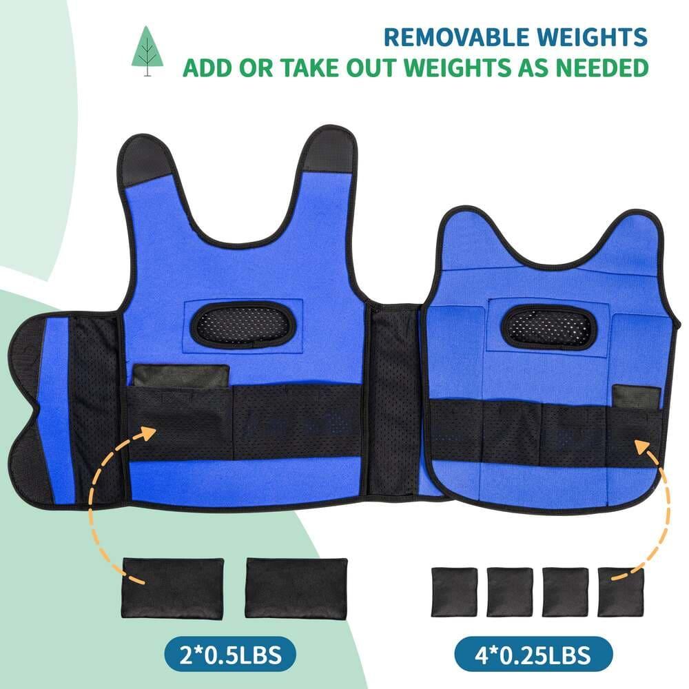 Blue sensory weighted vest with removable weights for kids, adjustable for sensory support