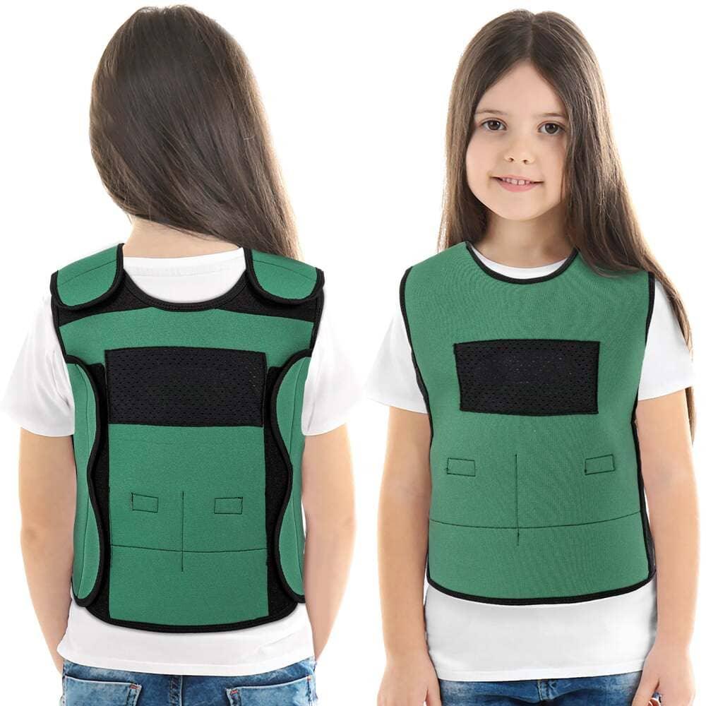 Child wearing a green sensory compression vest for autism and ADHD support
