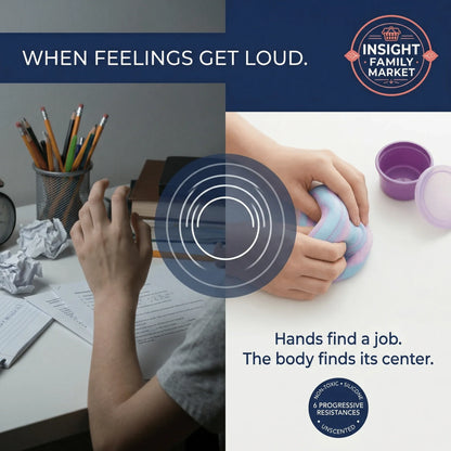 Child using a fidget toy for sensory calming, messy desk, ADHD sensory support