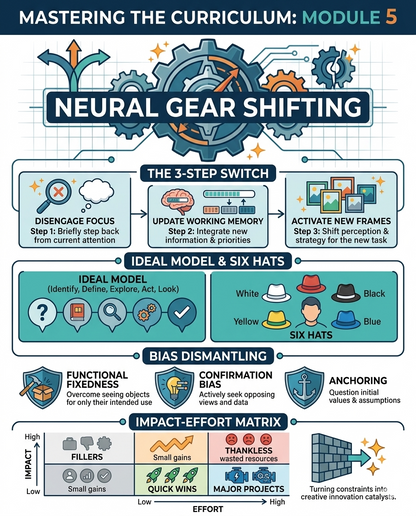 Infographic on neural gear shifting with various steps and models.