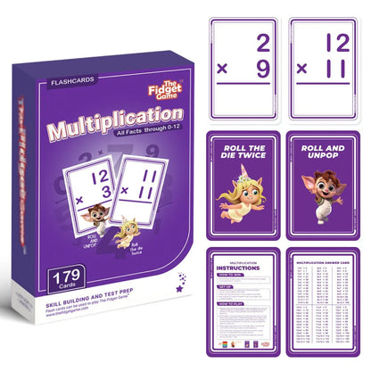 Multiplication flashcards bundle for kids featuring math facts, instructions, and cute character cards.