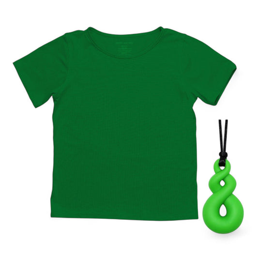 The Everday Sensory Friendly Green Tee w Chewy Necklace Bundle - Insight Family Market