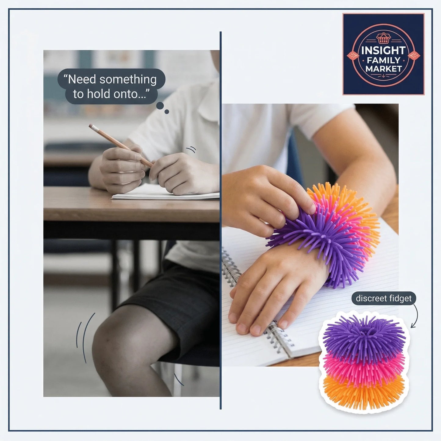 Child using discreet sensory fidget toy for focus, ideal ADHD and autism classroom tool