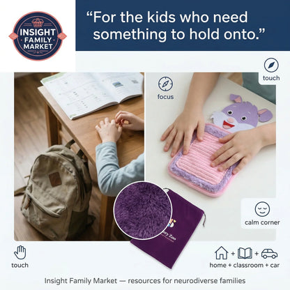 Product for children with a backpack and a plush toy, featuring Insight Family Market branding.