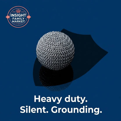 Metal sensory fidget ball on blue background for calming and grounding support