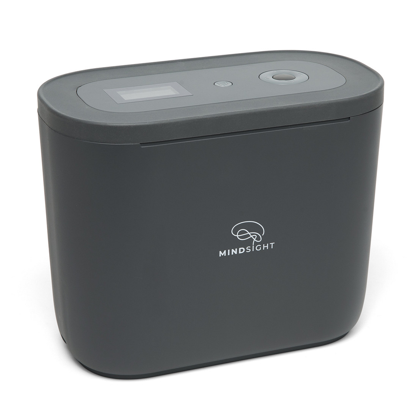 Gray electronic device with 'Mindsight' logo on a white background