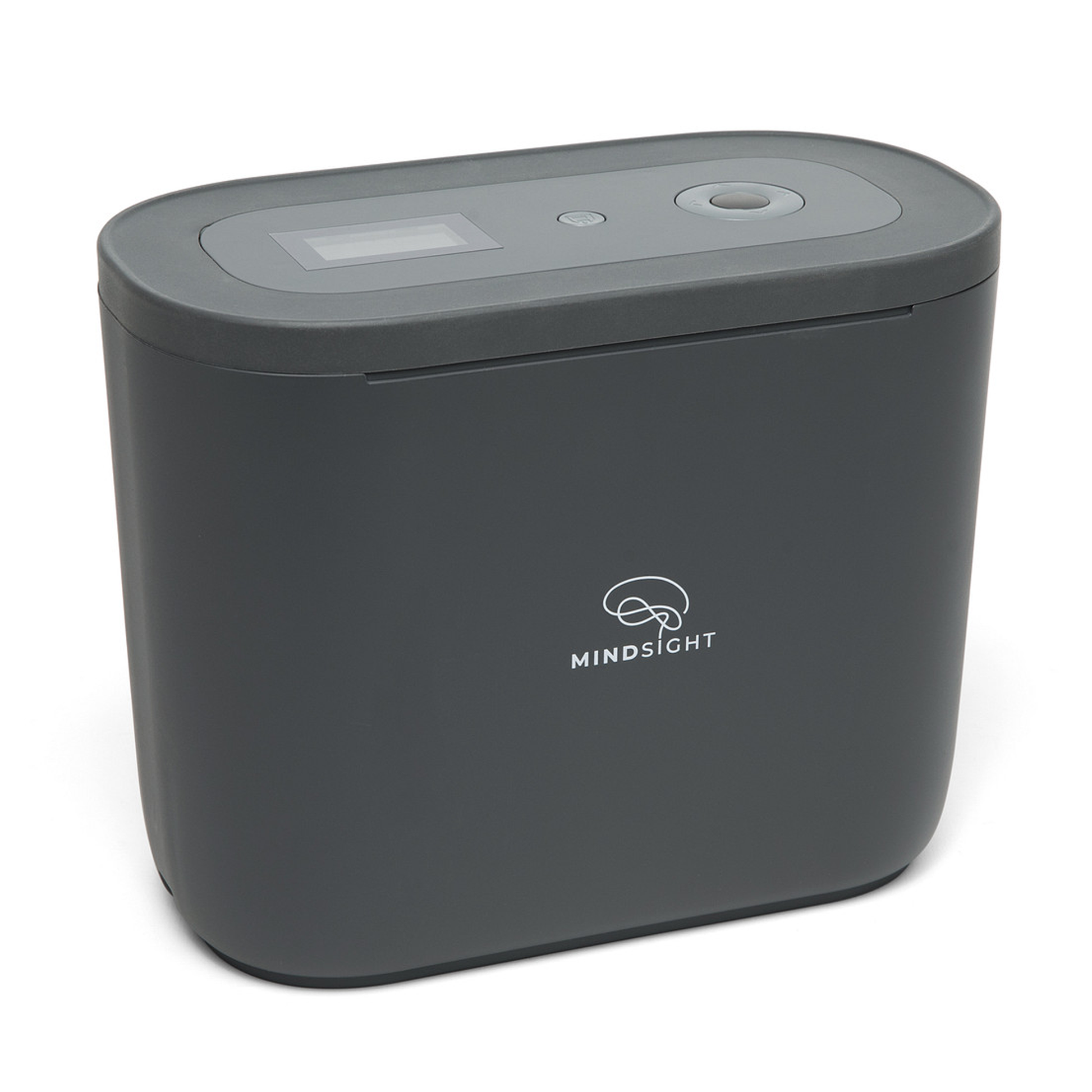Gray electronic device with 'Mindsight' logo on a white background