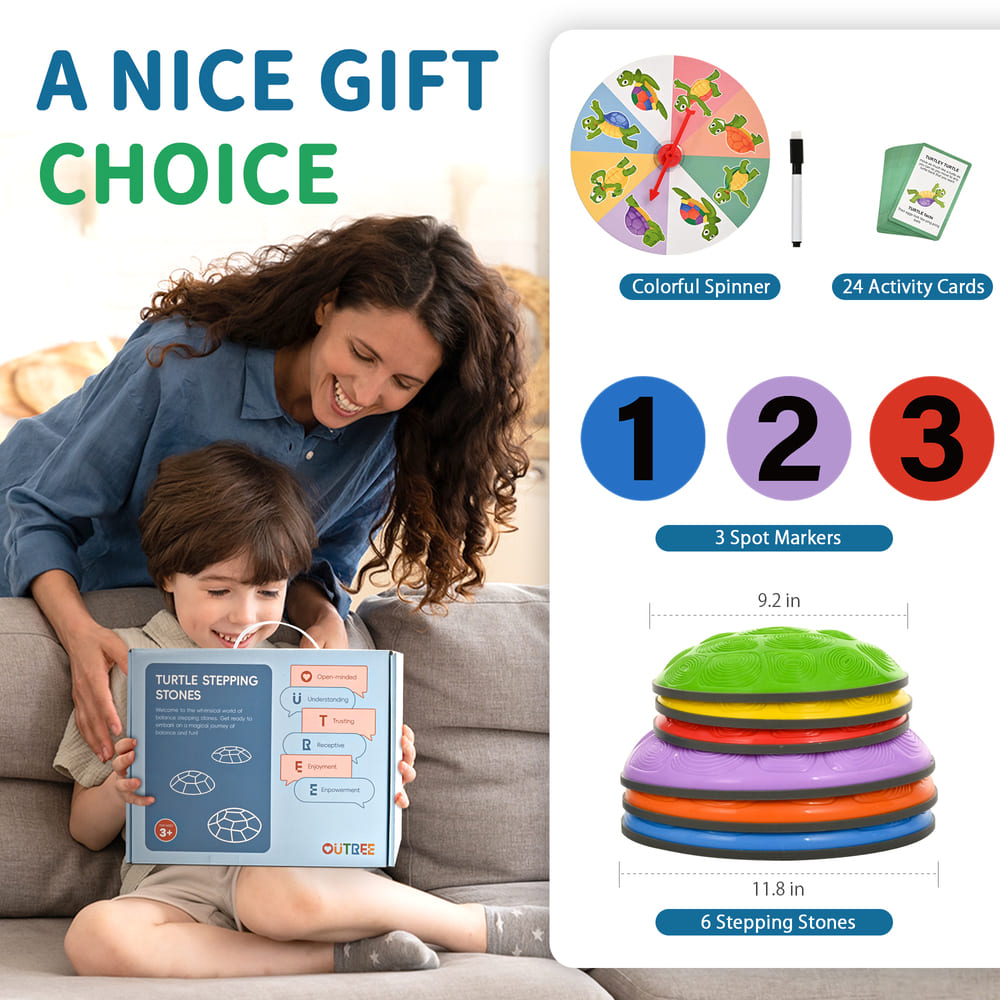Woman and child reading a book with educational toys and materials displayed on the right.
