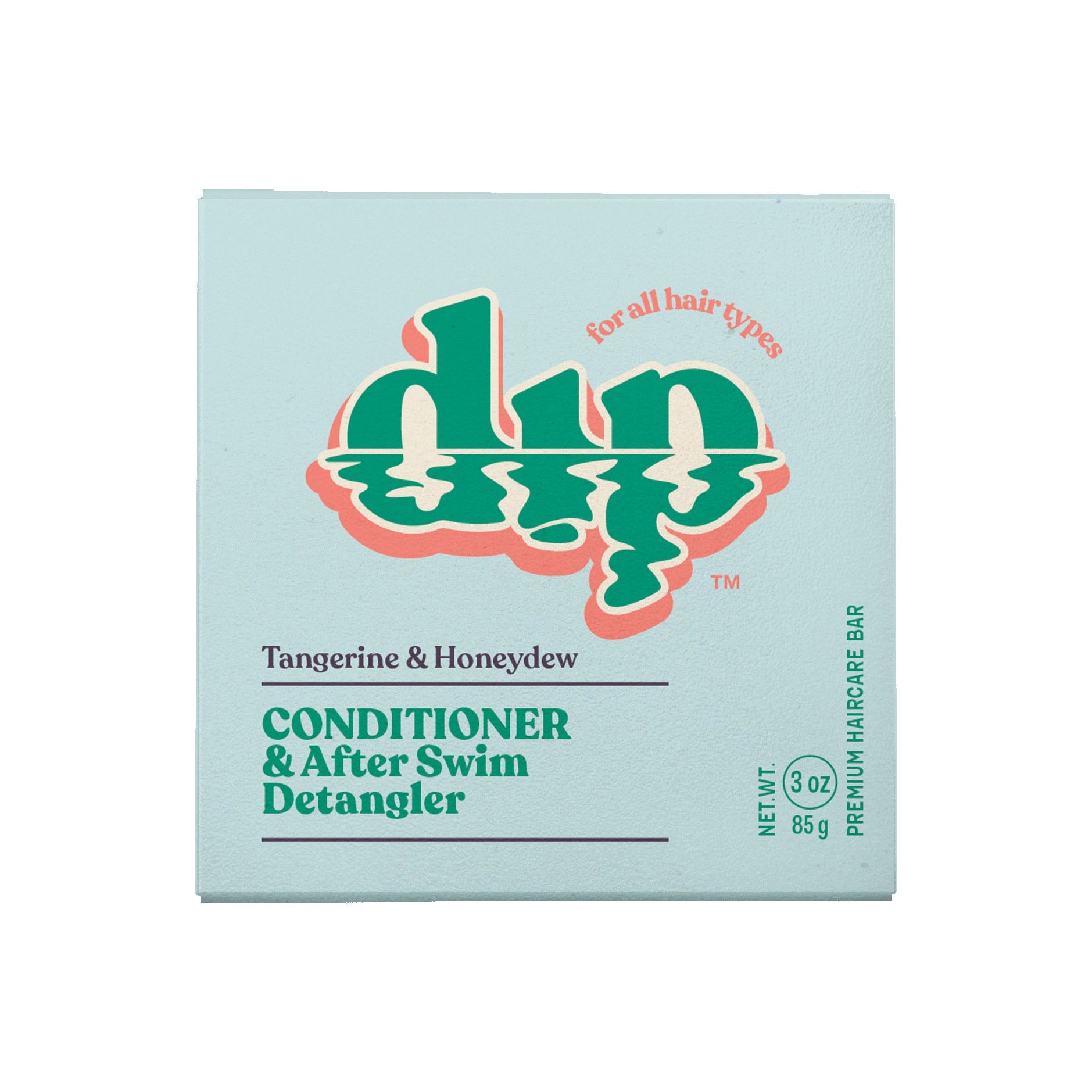 Box of dud hair care product with green and pink design on a light blue background