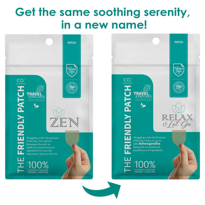 Two packages of 'The Friendly Patch' with text promoting a new name for the product line.