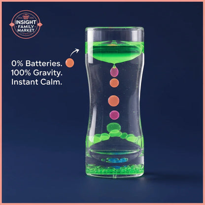 Sensory liquid timer toy with pink and green oil drops for focus and calming support