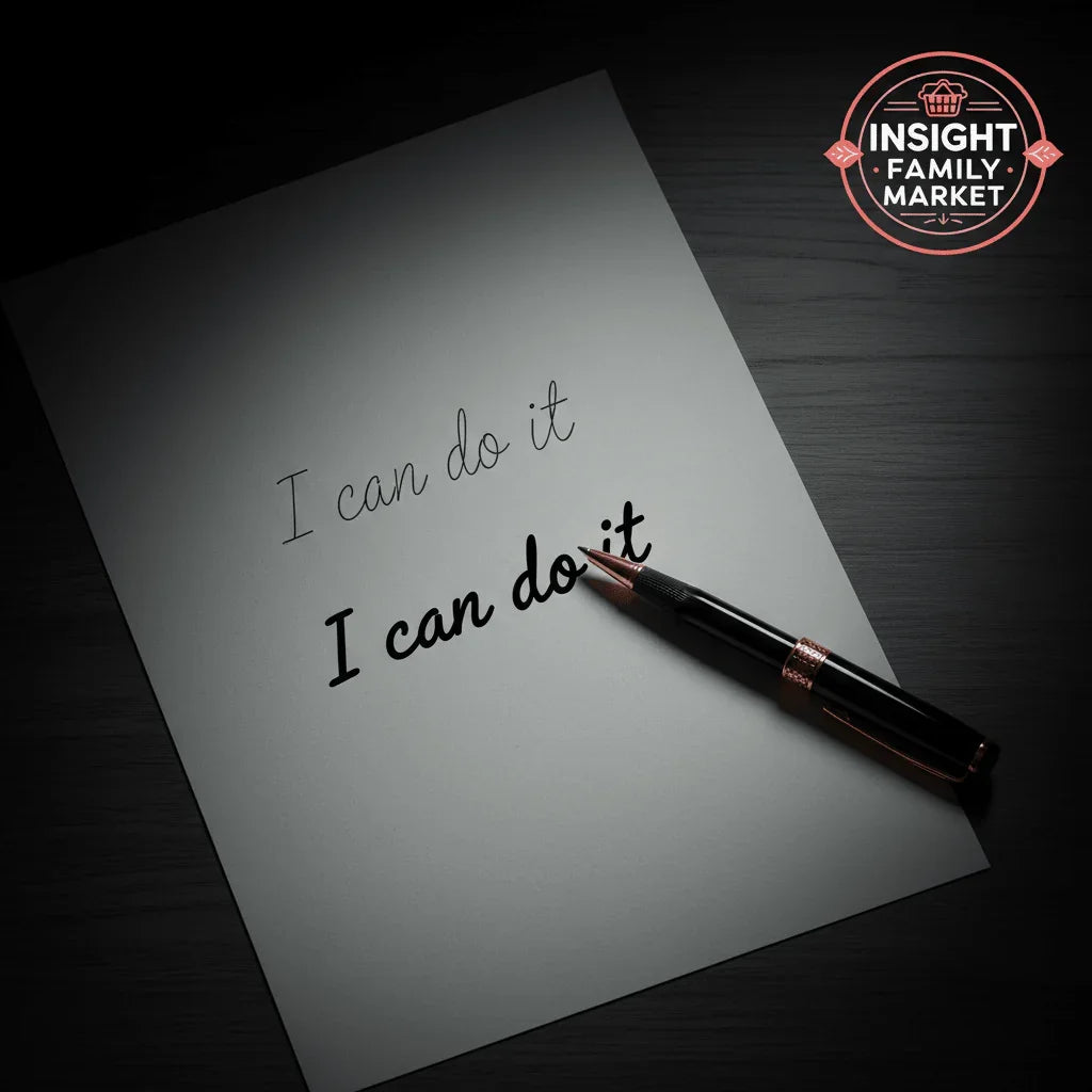 Motivational handwriting practice with a pen and paper saying 'I can do it'.