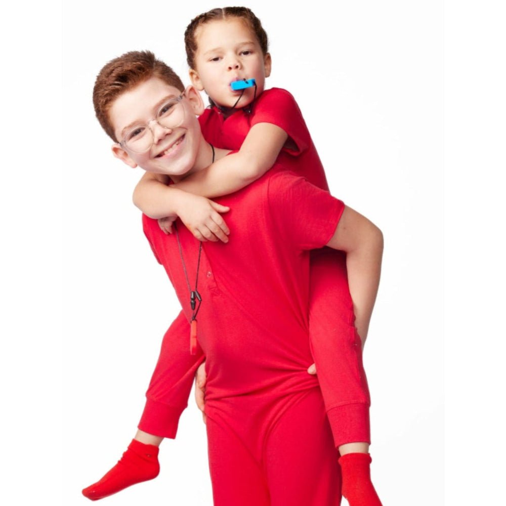 Ultimate Comfort Playsuit w Chewy Sensory Bracelet - RED - Insight Family Market