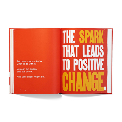 Open book on anger management with bold text about positive change for neurodiverse families