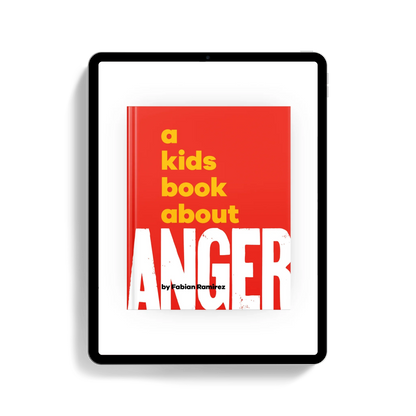 Kids anger management eBook cover shown on tablet with bold red and yellow design