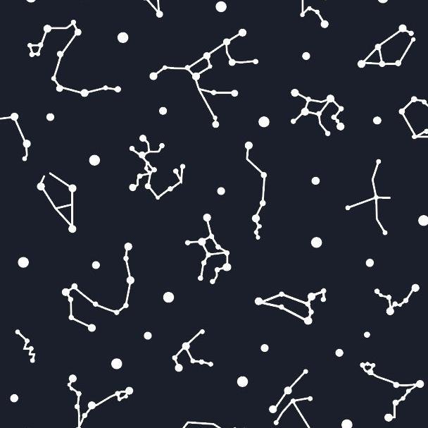 white constellation pattern on dark blue background, space and astronomy themed print
