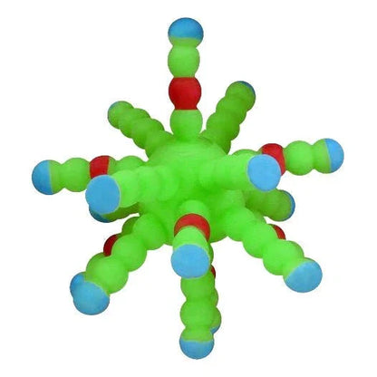 Green sensory fidget ball toy with blue and red accents, tactile learning tool for kids
