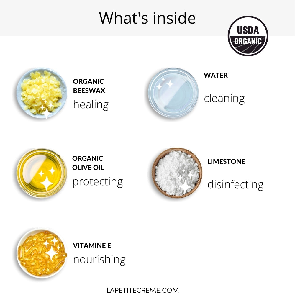 Ingredients used in a product with labels and USDA Organic logo.