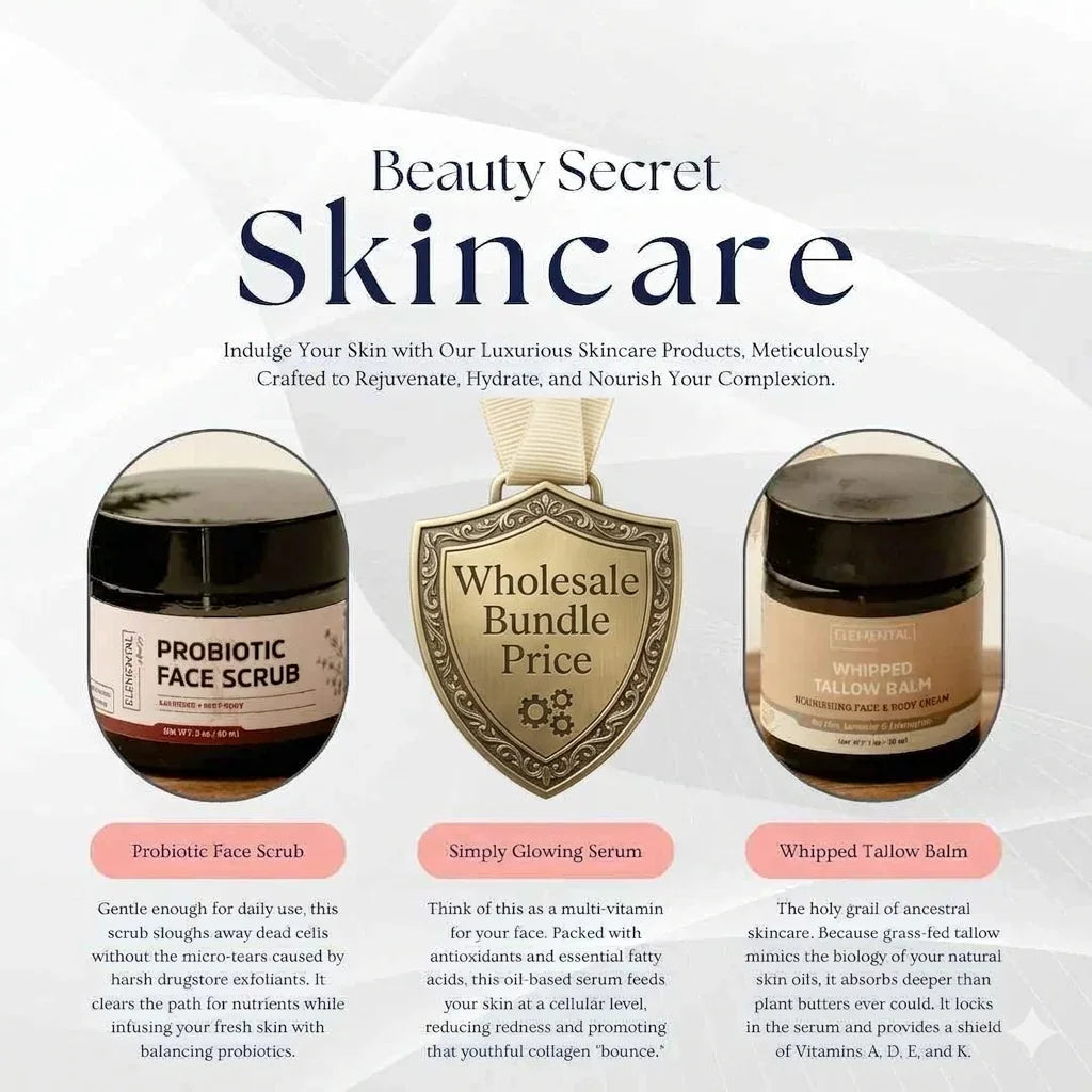 Advertisement for Beauty Secret Skincare with three products and a 'Wholesale Bundle Price' badge.