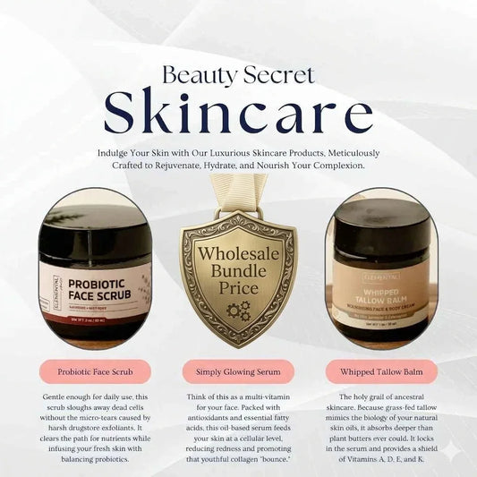 Advertisement for Beauty Secret Skincare with three products and a 'Wholesale Bundle Price' badge.