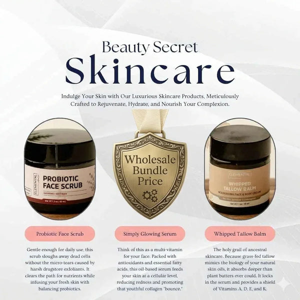 Advertisement for Beauty Secret Skincare with three products and a 'Wholesale Bundle Price' badge.