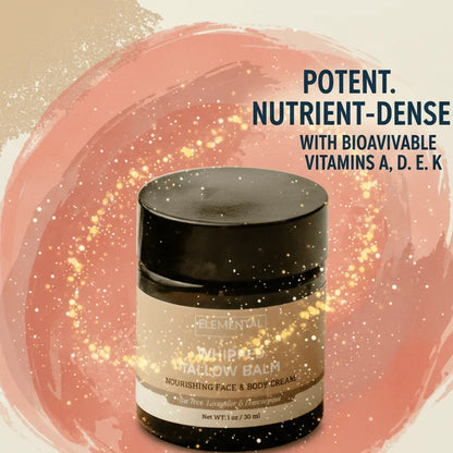 Elemental Whipped Tallow Balm face and body cream jar, nutrient-dense skincare product