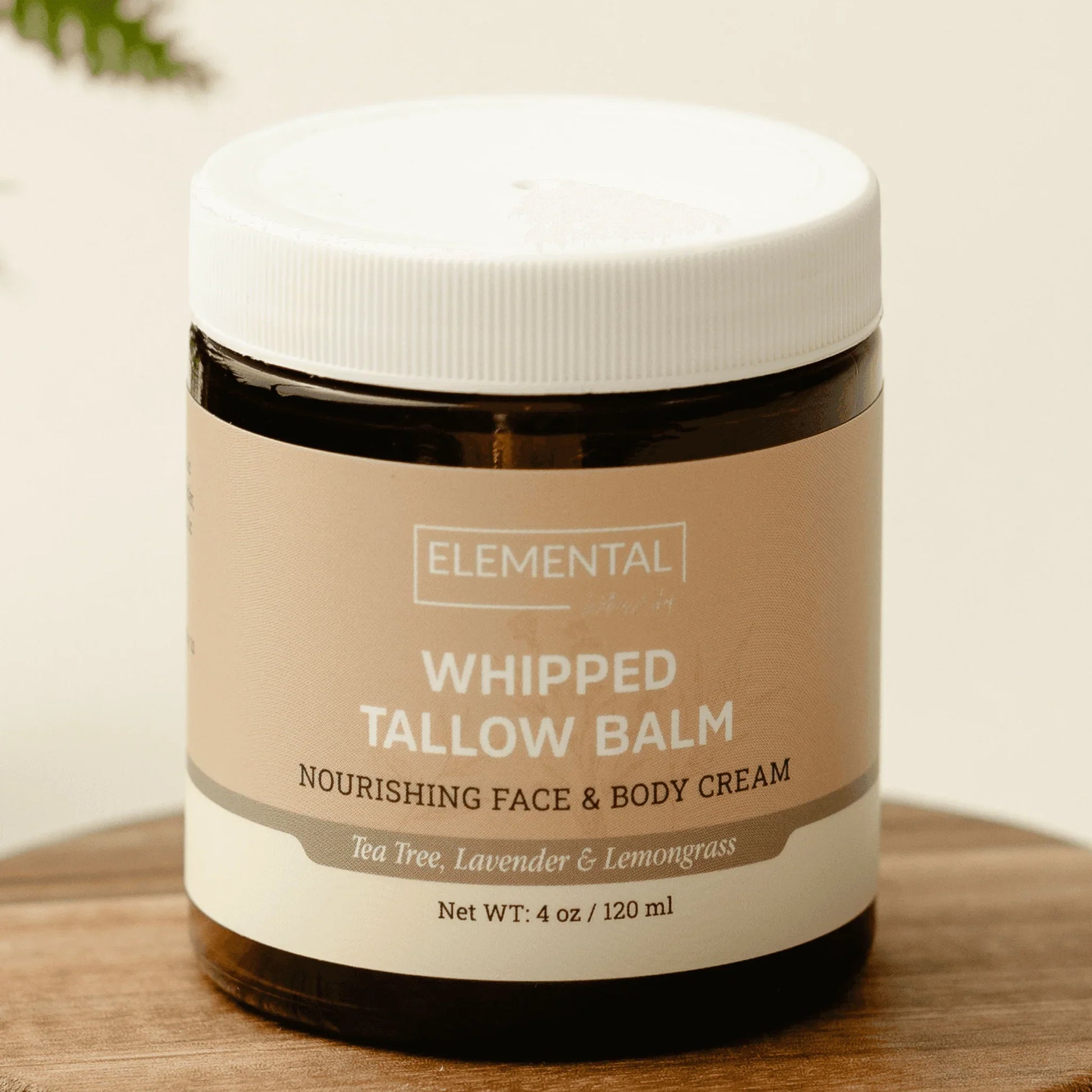 Whipped tallow balm jar for face and body, tea tree, lavender, lemongrass, 4 oz