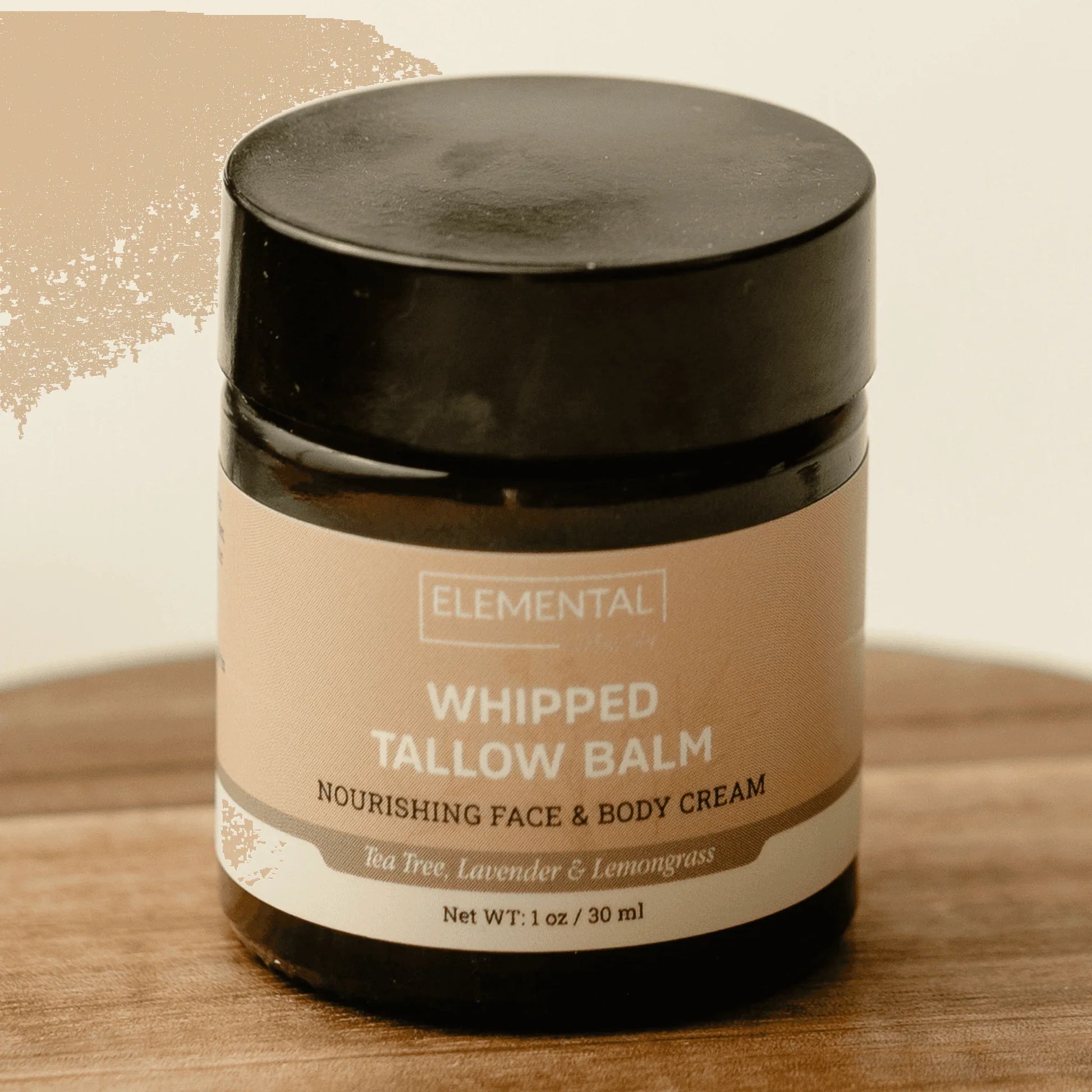 Whipped tallow balm jar, nourishing face and body cream with tea tree, lavender, lemongrass