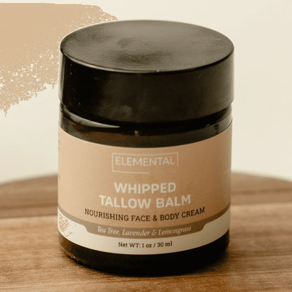 Whipped tallow balm jar, nourishing face and body cream with tea tree, lavender, lemongrass